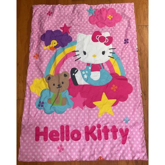 sanrio hello kitty stars and rainbows toddler comforter Pink Reversible Y2K - Picture 2 of 6